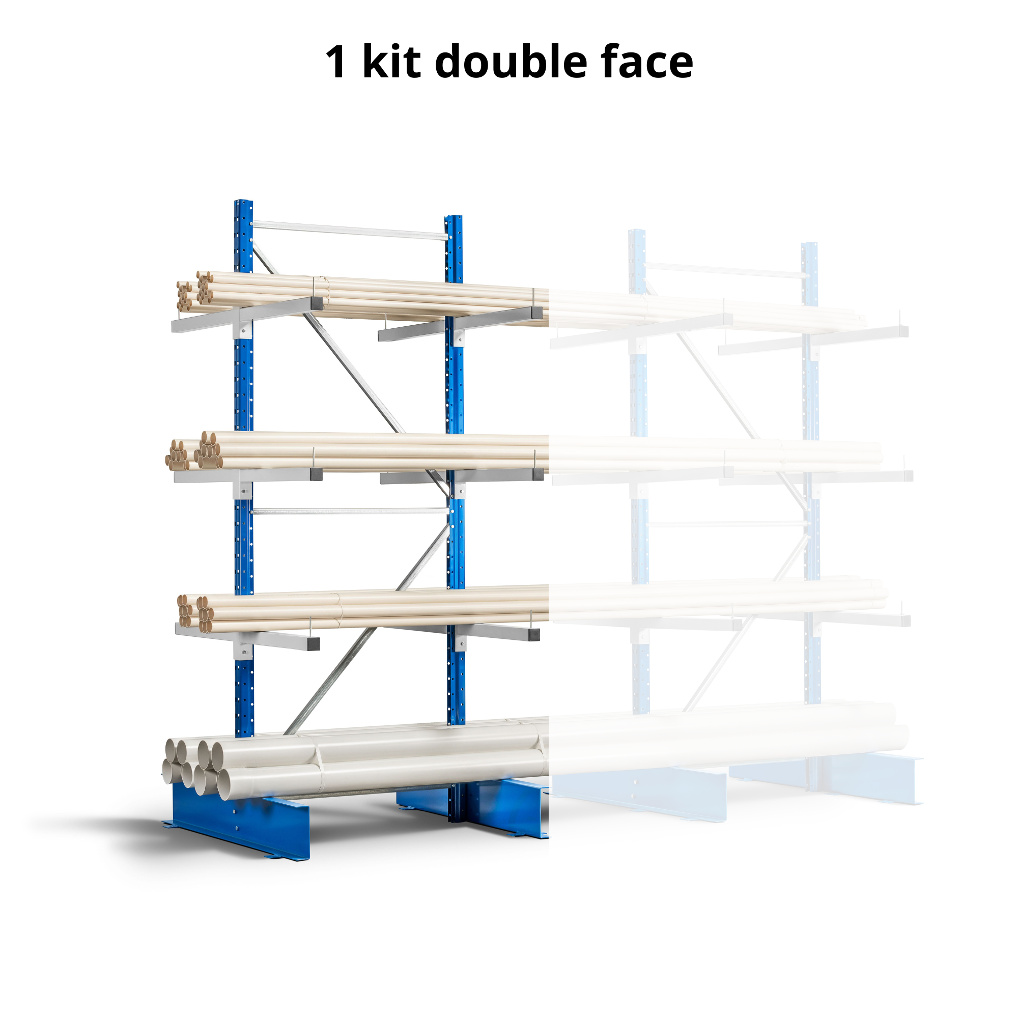Rayonnage horizontal Cantilever Léger ZC Double Face | 80 Kg/niveau