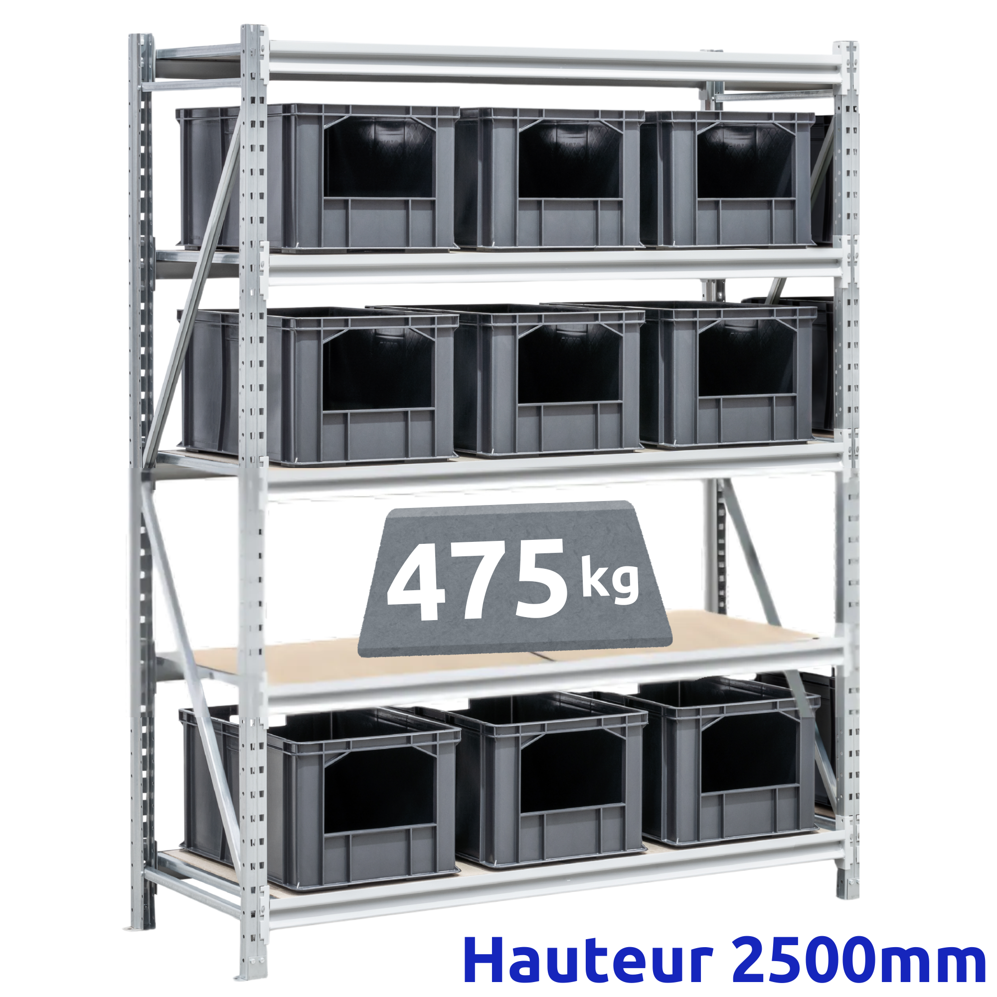 Rayonnage Mi-Lourd Galvanisé Z60 H2500mm | 475 Kg