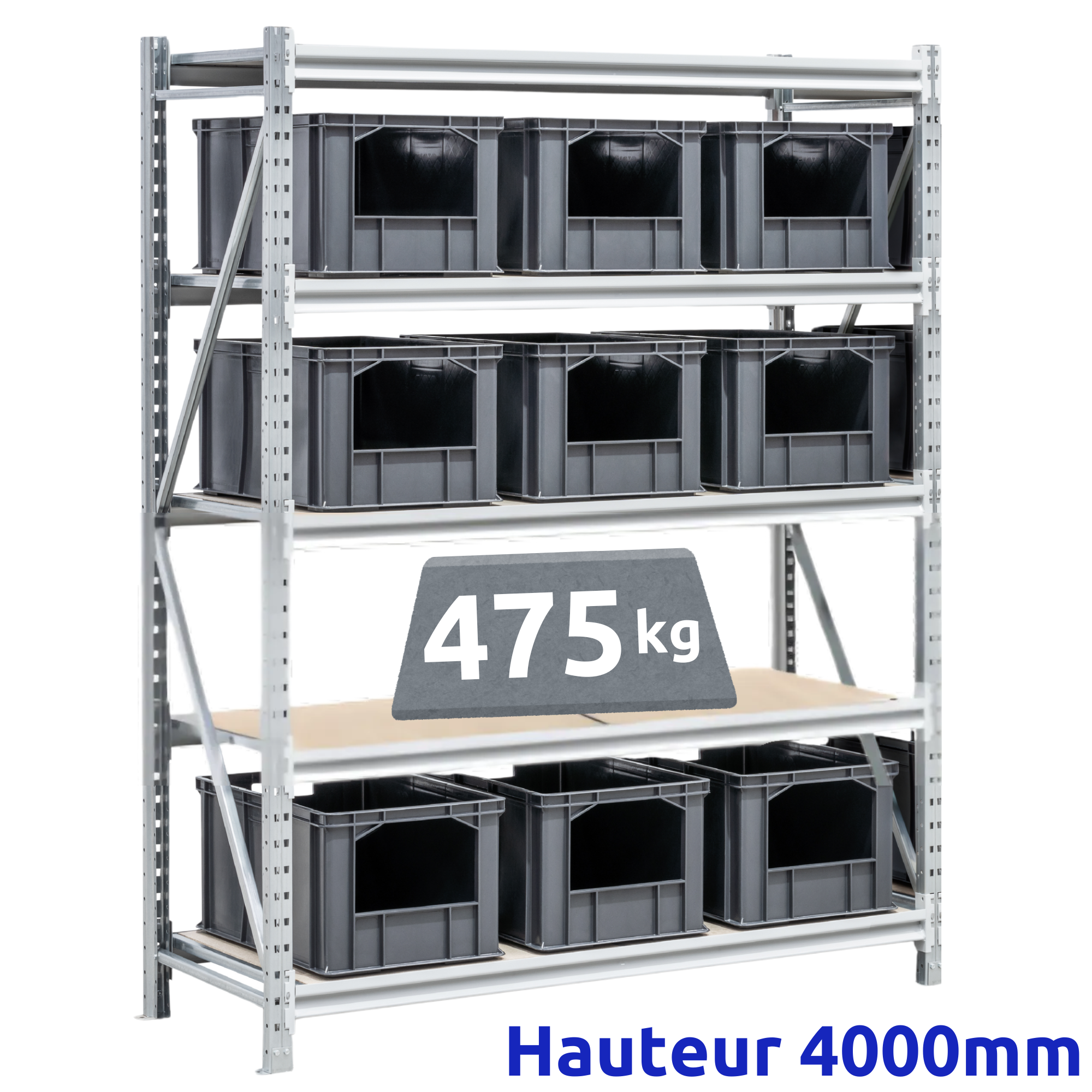 Rayonnage Mi-Lourd Galvanisé Z60 H4000mm | 475 Kg